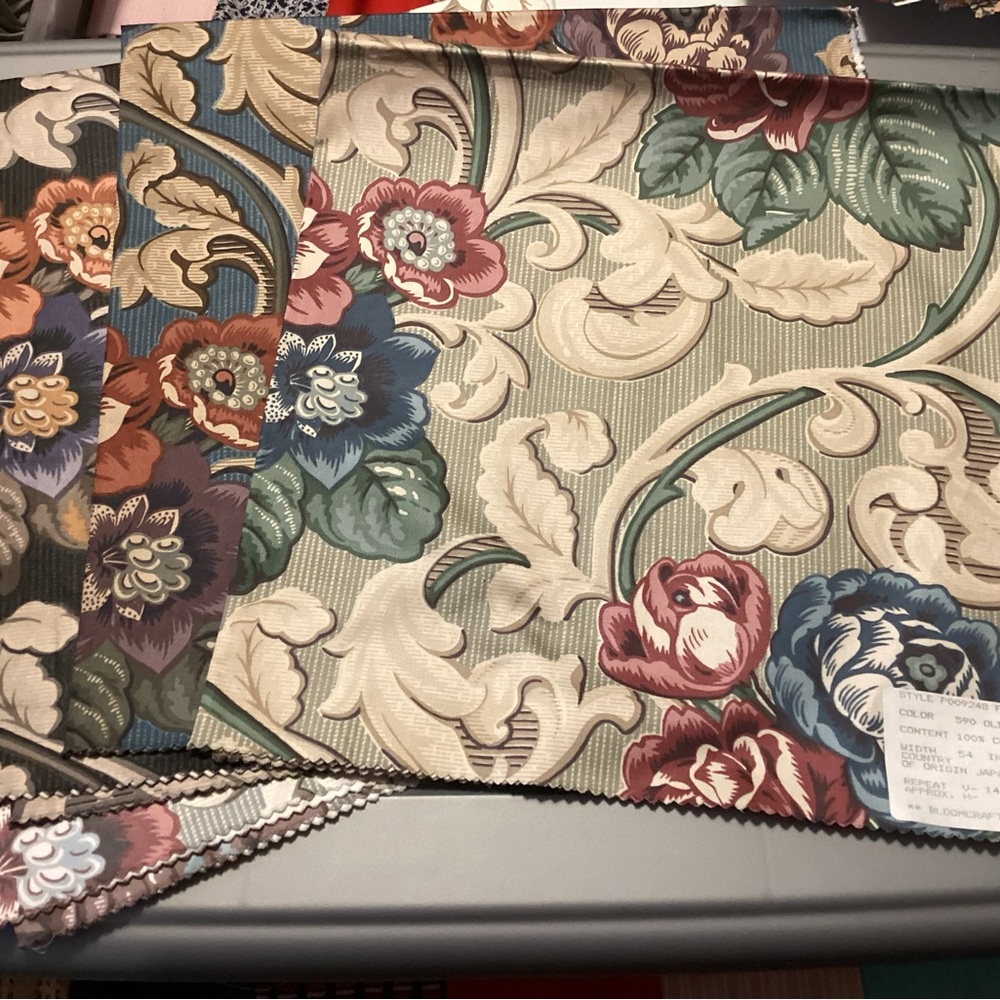 Bloomcraft Company upholstery samples 12” by 15” in 4 colors